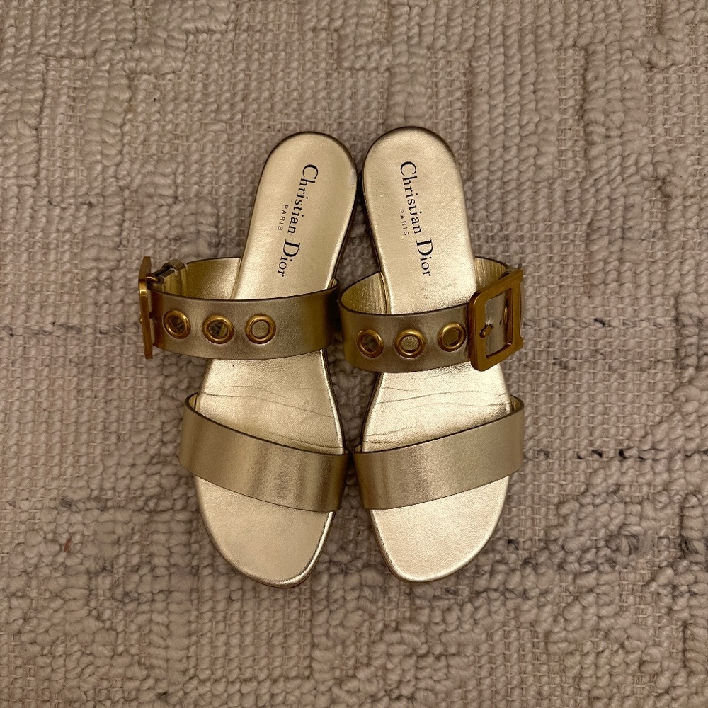 Christian Dior, woman sandals. Color (gold), Size (37), used.